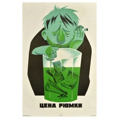 Original Vintage Soviet Anti Alcohol Propaganda Poster Shot Glass Price USSR