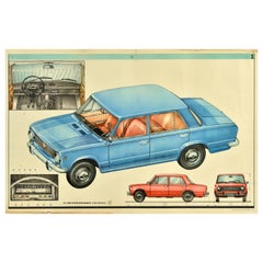 Poster pubblicitario sovietico d'epoca per auto Lada AvtoVAZ USSR Mosca