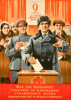 Original Vintage Soviet Election Propaganda Poster RSFSR Supreme Soviet Stalin
