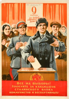 Original Vintage Soviet Election Propaganda Poster RSFSR Supreme Soviet Stalin