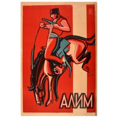 Original Vintage Soviet Movie Poster for a Crimea Drama Film Alim - Horse Design