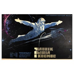 Original Vintage Soviet Movie Poster Man Enters Space Cosmonaut USSR Voskhod