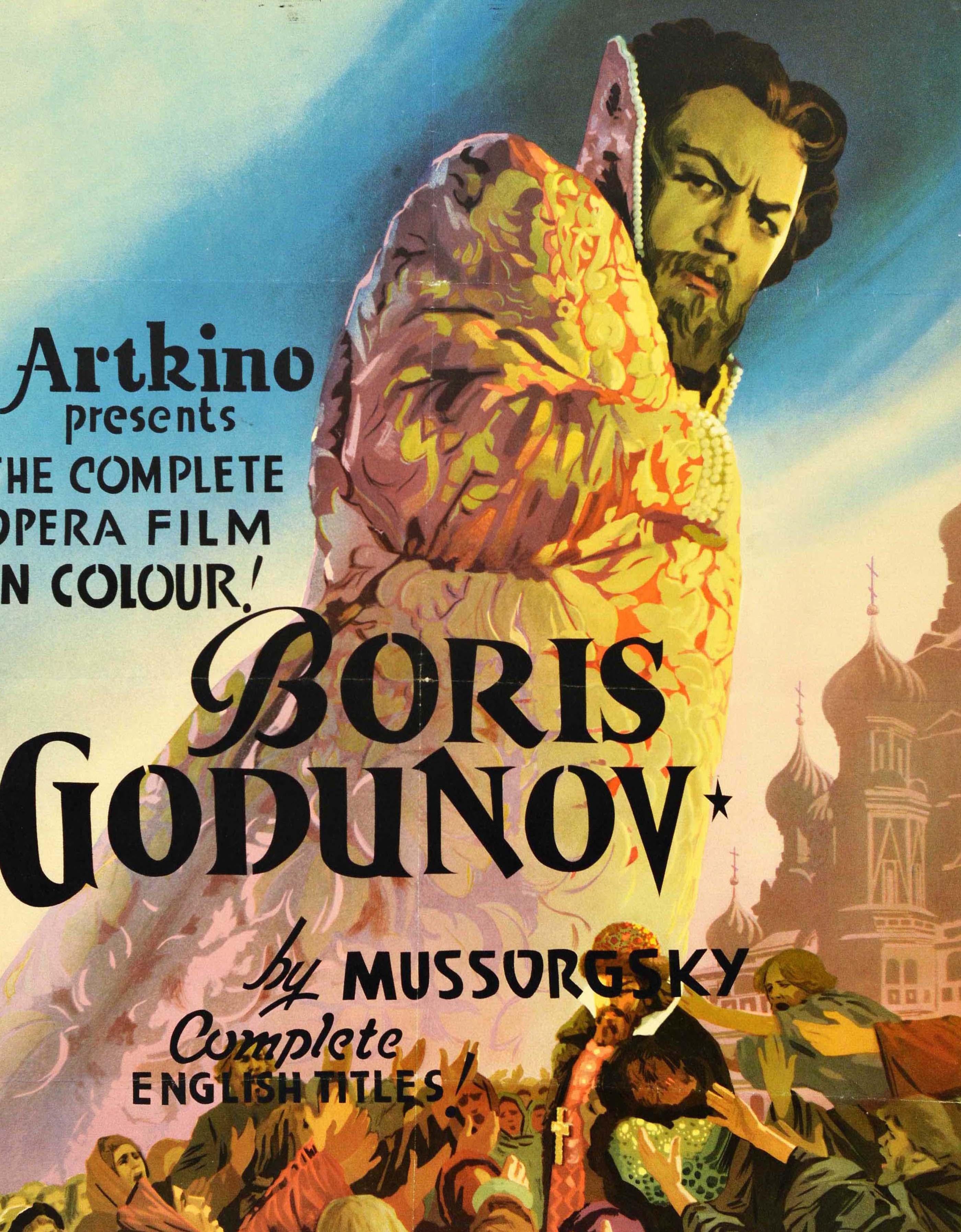 Original vintage Soviet movie poster for the musical drama Boris Godunov directed by Vera Stroyeva, based on the 1874 libretto by the Russian composer Modest Mussorgsky (1839-1881) and play by the 