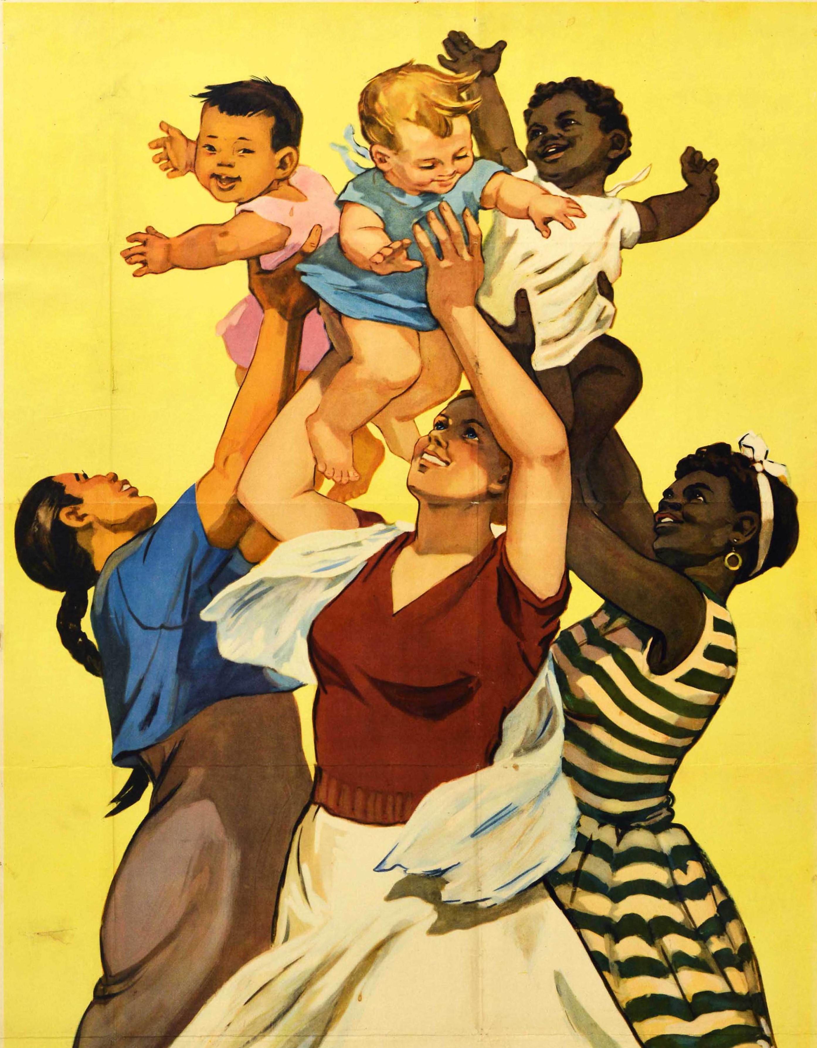 Original Vintage Soviet Peace Poster Anti-War Mothers & Children USSR Propaganda In Fair Condition In London, GB