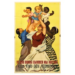 Original Vintage Soviet Peace Poster Anti-War Mothers & Children USSR Propaganda