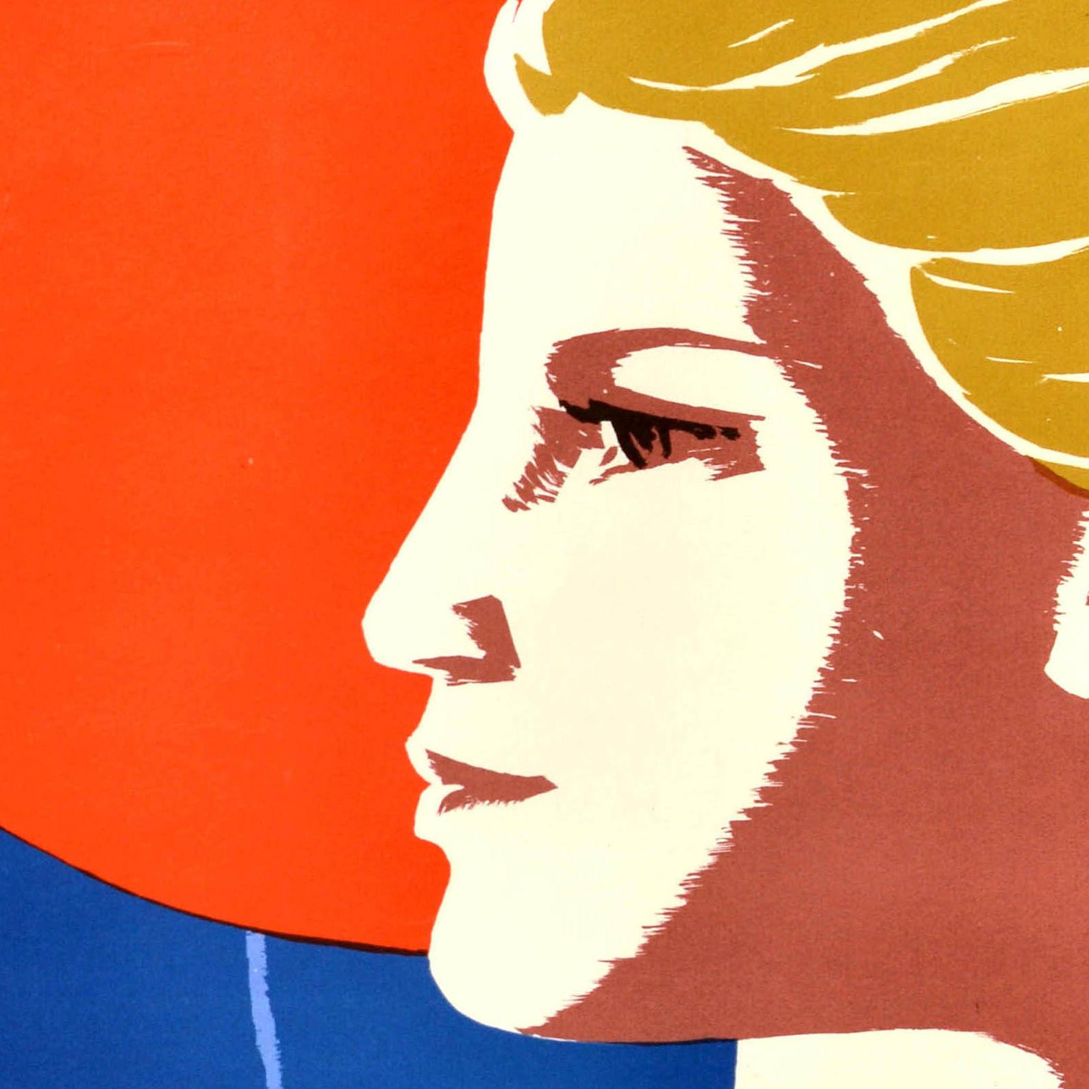 Metà XX secolo Poster sovietico originale d'epoca 8 marzo Giornata della donna Pace Libertà Felicità in vendita