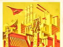 Original Vintage Soviet Poster Communism Construction Success Concorde Industry
