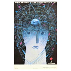 Original Vintage Soviet Poster Cosmic Youth Earth Space Cosmonautics Day USSR