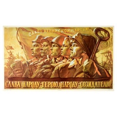 Original Vintage Soviet Poster Glory To The Heroes Workers Military People USSR