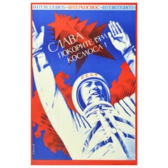 Originales sowjetisches Vintage-Poster Interkosmos-Konquerors Of Space, UdSSR, Kosmonaut, Cosmonaut, Original