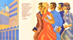 Original Vintage Soviet Poster Knowledge Supports Work Education Training USSR
