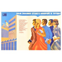 Original Vintage Soviet Poster Knowledge Supports Work Education Training USSR
