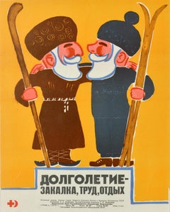 Original Vintage Soviet Poster Longevity Conditioning Work Rest USSR Health