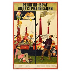 Original Vintage Soviet Poster Religion Is The Enemy Of Industrialisation Y Ganf
