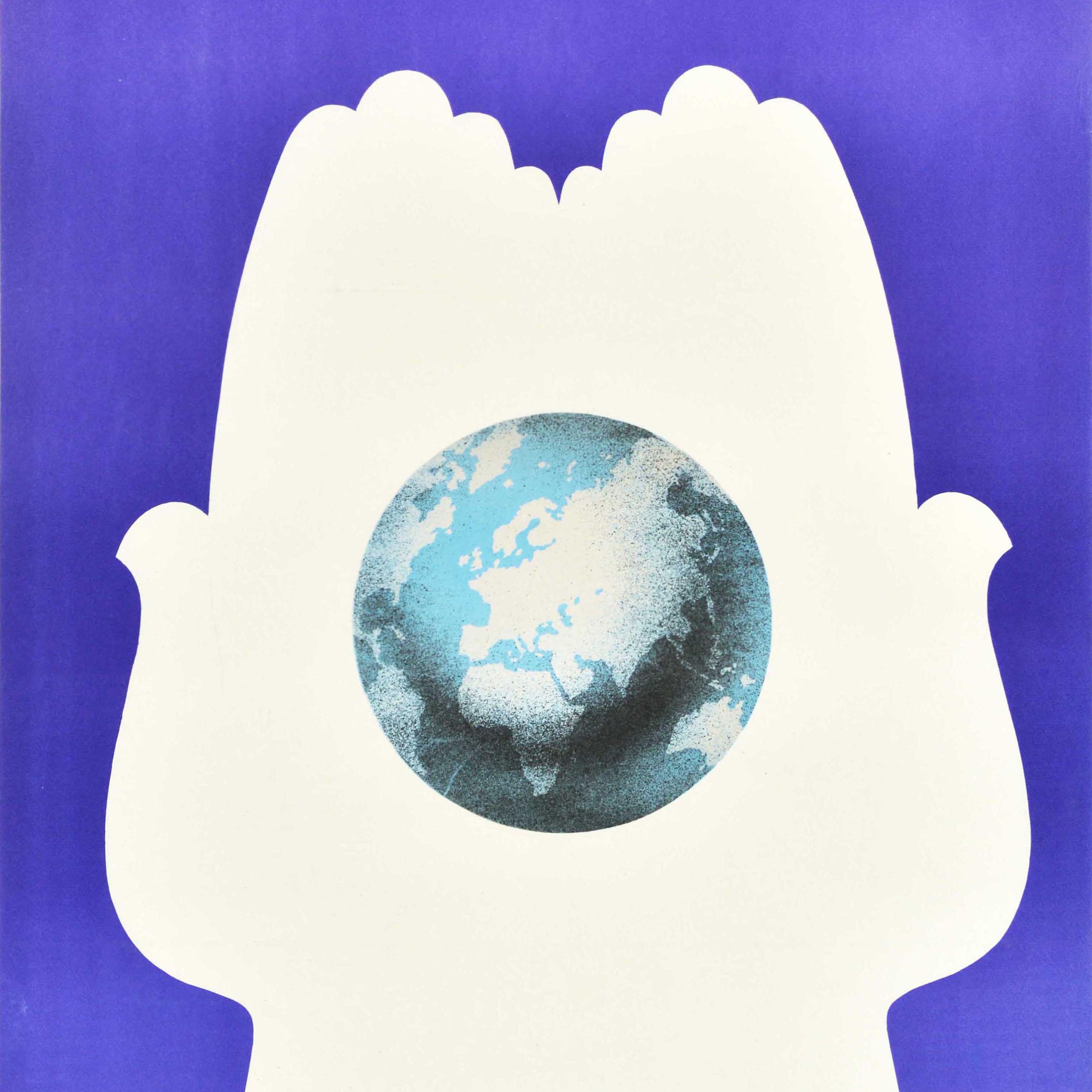 Original Vintage Soviet Poster Vereinte Nationen Jahr des Friedens Taube Welt Kunst UdSSR im Zustand „Hervorragend“ im Angebot in London, GB
