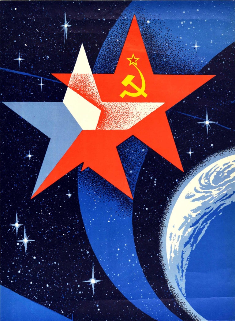 Original Vintage Soviet Poster USSR Czechoslovakia Joint Space Mission ...