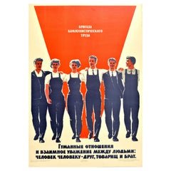 Original Used Soviet Poster Workers Team Respect Comrade Workplace Motivation