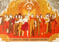 Poster originale di propaganda sovietica d'epoca Come uno verso il comunismo URSS