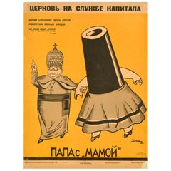 Poster originale di propaganda sovietica d'epoca Chiesa al servizio del capitale negato
