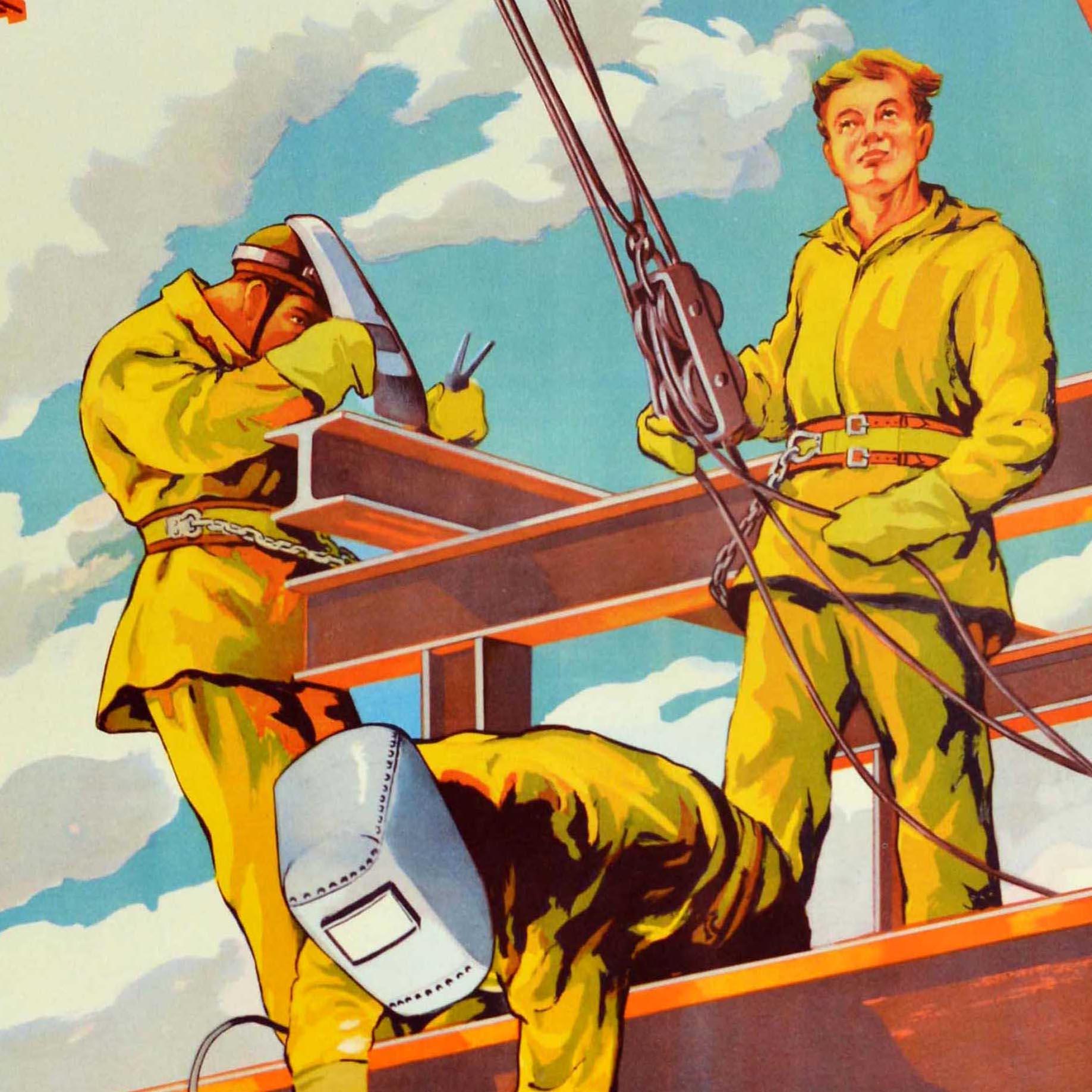 Metà XX secolo Poster originale di propaganda sovietica d'epoca Raccogli rottami metallici per l'edilizia URSS in vendita