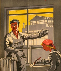 Original Vintage Soviet Propaganda Poster Factory Raid Get Ready For Winter WWII