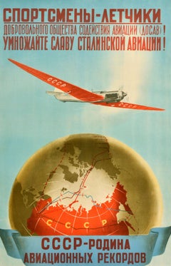 Originales sowjetisches Propagandaplakat Glory Of Stalin Aviation Records UdSSR, Vintage