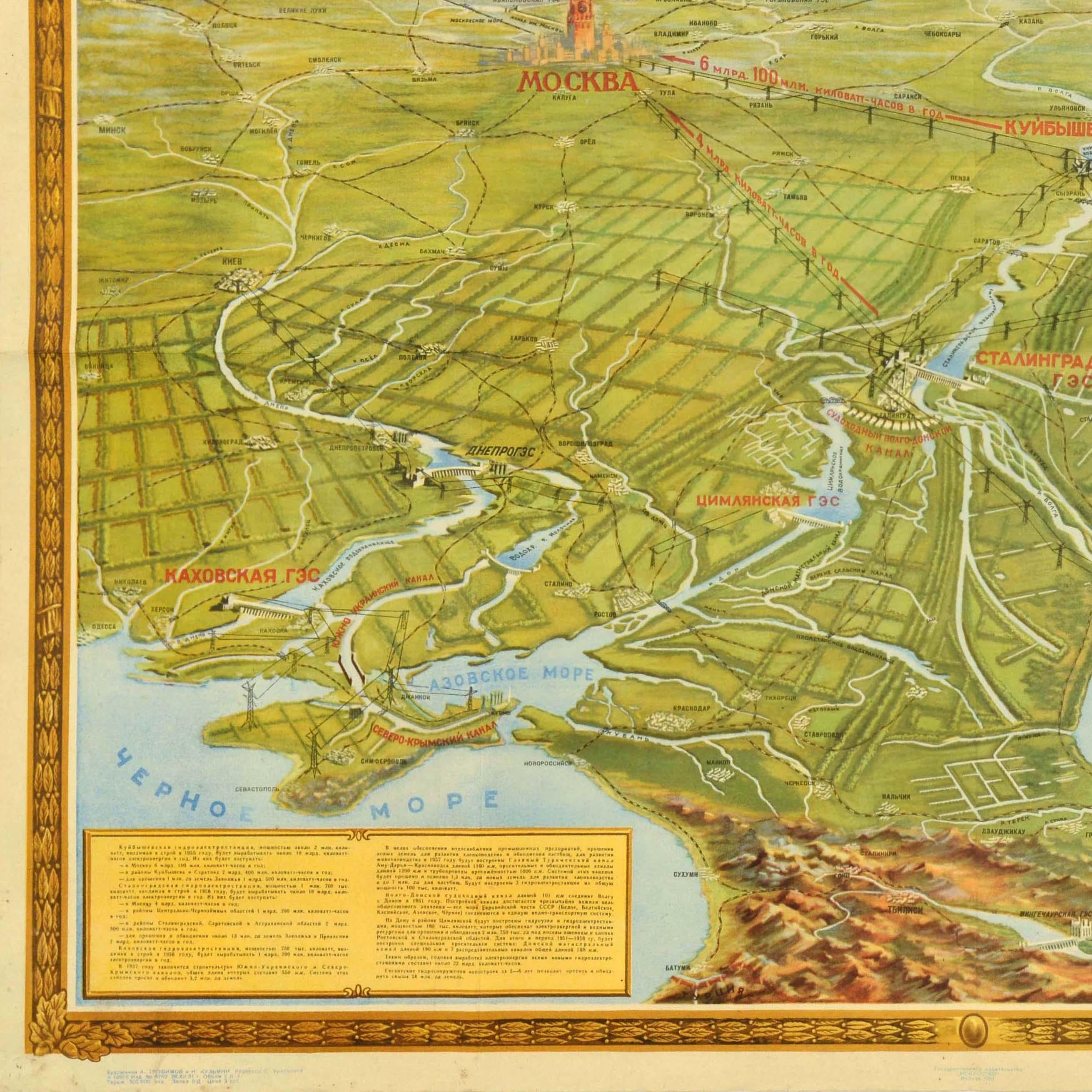 Original Vintage Soviet Propaganda Poster Great Buildings Of Communism Map USSR In Good Condition For Sale In London, GB