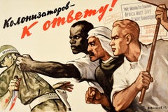 Manifesto propagandistico sovietico d'epoca originale: “Chiedete conto ai colonizzatori” – URSS