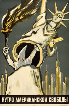 Original Vintage Soviet Propaganda Poster Inside American Freedom USSR Liberty
