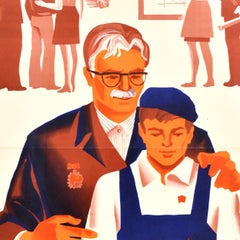 Original Vintage Soviet Propaganda Poster Knowledge Of Labour Veterans USSR