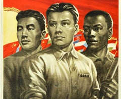 Cartel de propaganda soviética vintage original Naciones por la paz URSS comunista