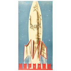 Poster di propaganda sovietica originale d'epoca Pace al popolo USSR Space Rocket