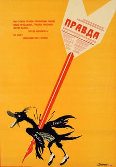 Original Vintage Soviet Propaganda Poster Pravda Arrow Fake News Foreign Press