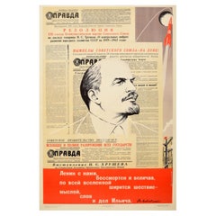 Original Vintage Soviética Propaganda Cartel Pravda Lenin Mayakovsky Sputnik URSS
