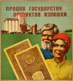 Original Vintage Soviet Propaganda Poster Savings Book Soviet Bank USSR Farm