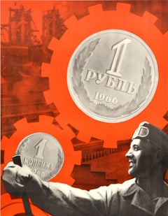 Original Vintage Soviética Propaganda Cartel Fortalecer Poder Economía URSS Koretsky