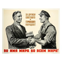 Original Vintage Soviet Propaganda Poster USSR Germany Friendship World Peace