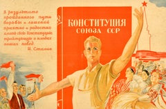 Original Vintage Soviet Propaganda Poster USSR Stalin Soviet Union Constitution