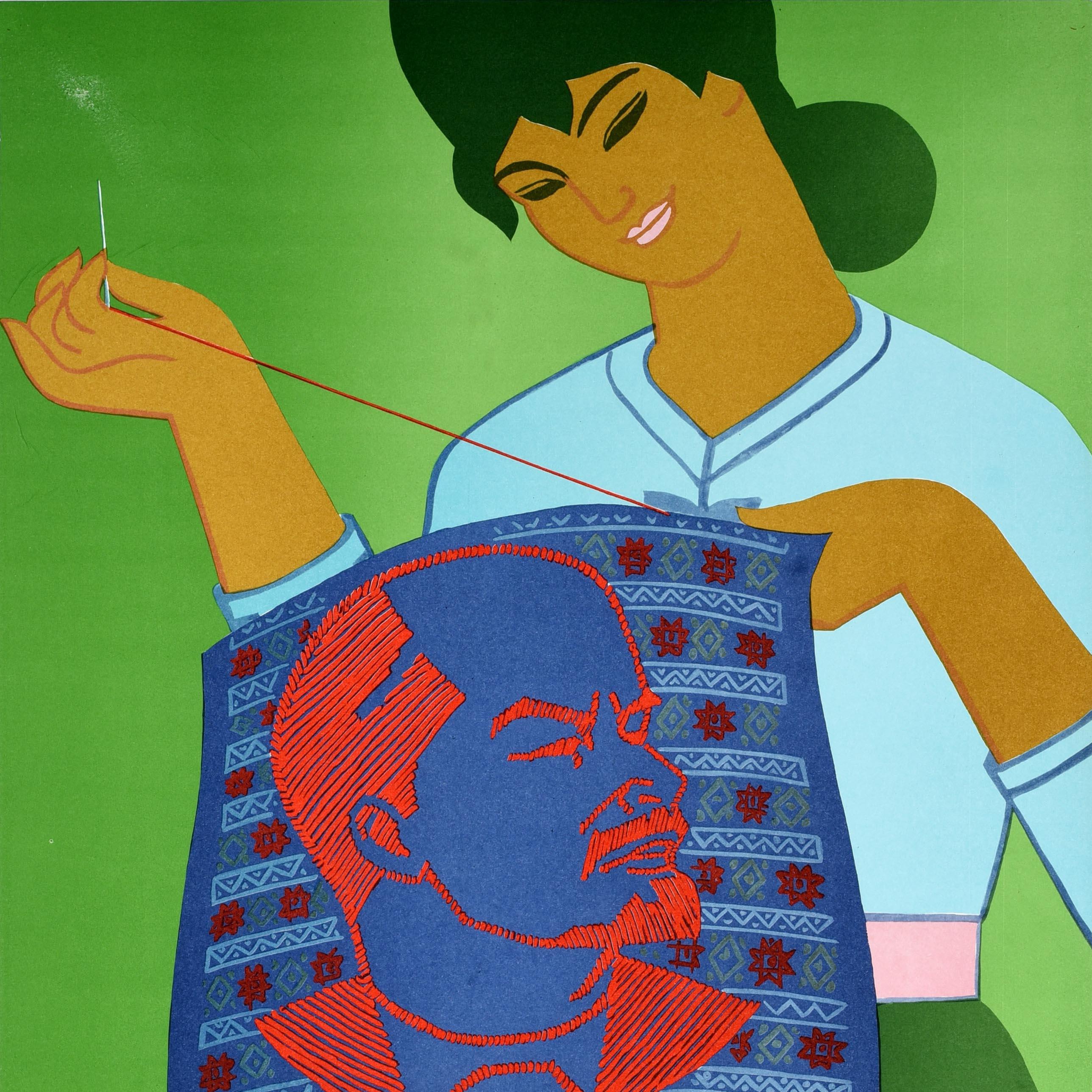 Russian Original Vintage Soviet Propaganda Poster Vietnamese People Grateful Lenin USSR For Sale