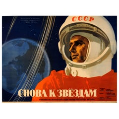 Original Vintage Soviet Space Documentary Movie Poster Cosmonaut Titov Vostok 2