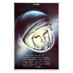 Original Used Soviet Space Poster Beauty of Earth Yuri Gagarin USSR Cosmonaut