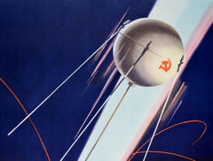 Affiche rétro originale soviétique de l'Anatolie, Mère de la cosmonautique, URSS, Sputnik Aurora