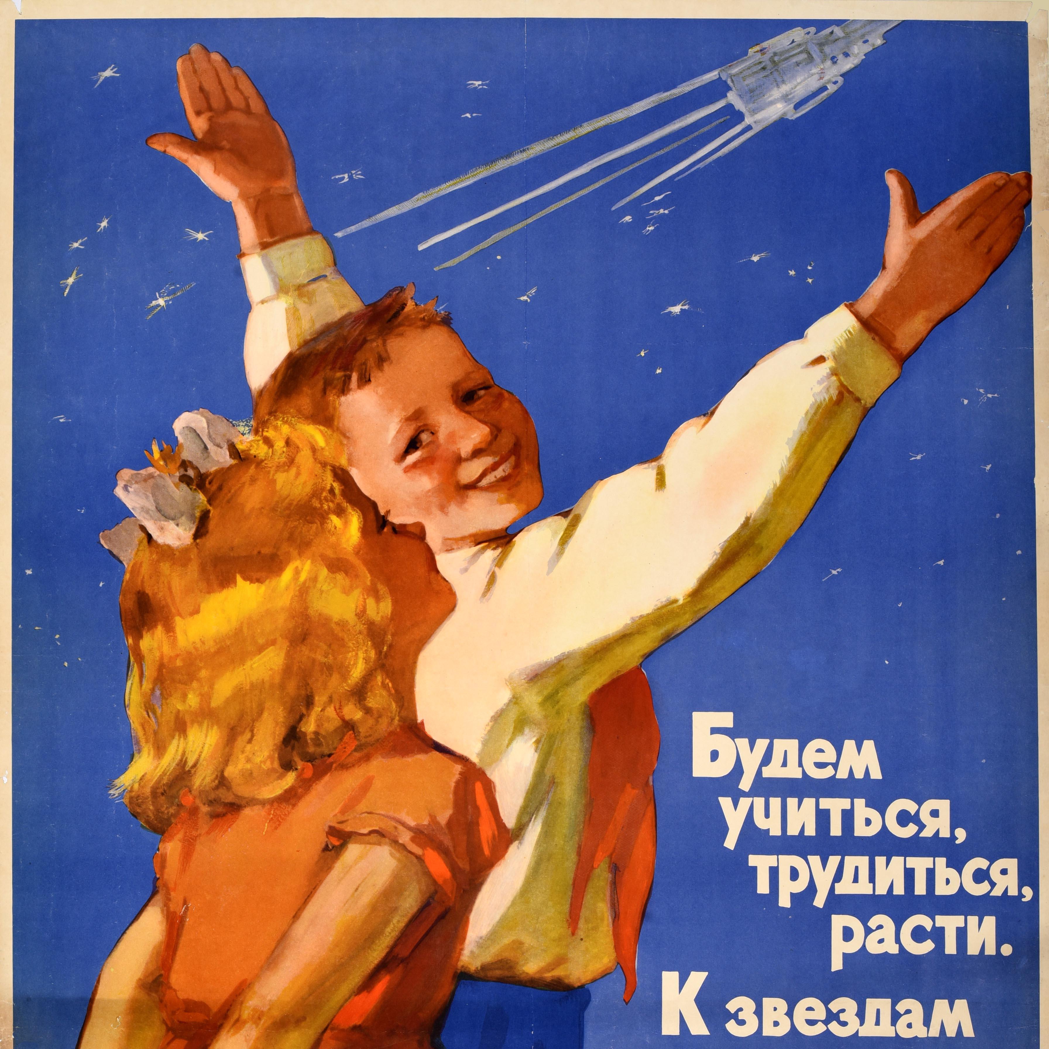 Original Vintage sowjetischen Space Poster Studie Arbeit Distant Stars Kinder UdSSR (Russisch) im Angebot