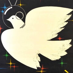 Original Vintage Soviet Space Propaganda Poster Space Is Not For War USSR Dove
