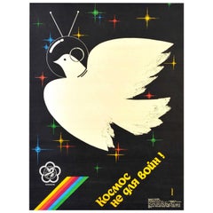 Original Vintage Soviet Space Propaganda Poster Space Is Not For War USSR Dove