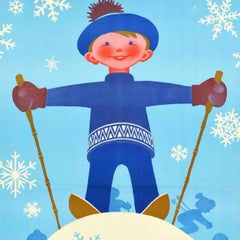 Original Vintage Soviet Sport Health Poster Child Skiing USSR Strong Healthy Art