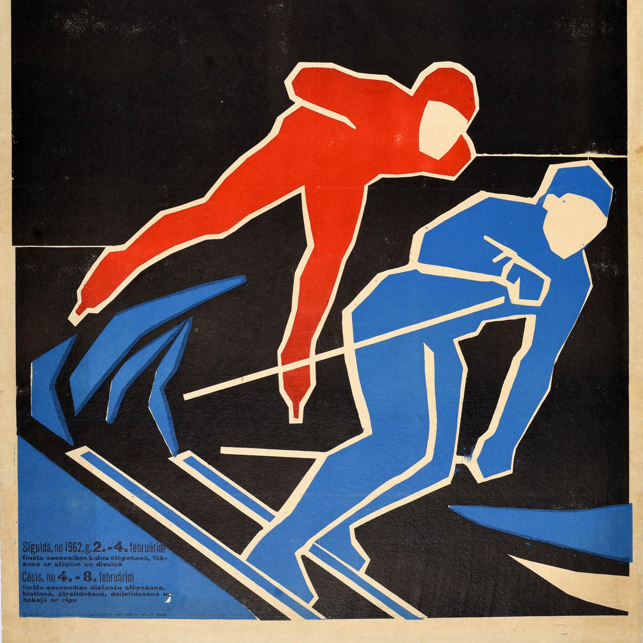 Original Vintage Soviet Sport Poster Winter Sports Games Latvia USSR Ice Skating In Fair Condition For Sale In London, GB