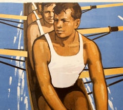 Original Vintage Soviet Sport Propaganda Poster Practice Rowing Ft Crew Training
