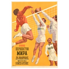 Póster deportivo soviético vintage original Campeonato Mundial de Voleibol URSS Moscú