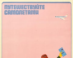 Original Vintage Soviet Travel Advertising Poster Aeroflot USSR Tourist Plane